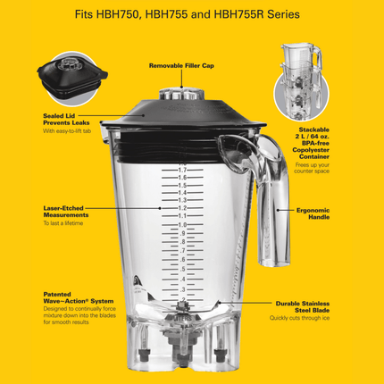 Eclipse™ 64 oz./2 L copolyester Container For HBH750, HBH755 and HBH755R blenders - hospitality