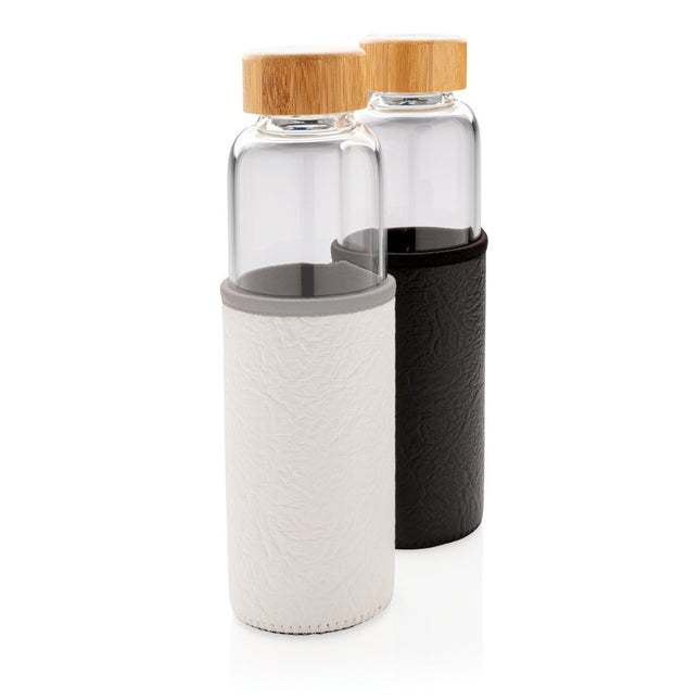 EcoGuard Glass Bottle 550ml With Bamboo Lid And Textured PU Sleeve Pack Of 25 - Eco Friendly And Durable - hospitality