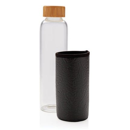 EcoGuard Glass Bottle 550ml With Bamboo Lid And Textured PU Sleeve Pack Of 25 - Eco Friendly And Durable - hospitality