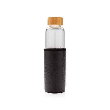 EcoGuard Glass Bottle 550ml With Bamboo Lid And Textured PU Sleeve Pack Of 25 - Eco Friendly And Durable - hospitality