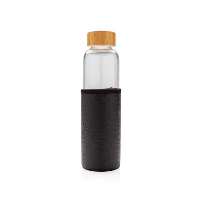 EcoGuard Glass Bottle 550ml With Bamboo Lid And Textured PU Sleeve Pack Of 25 - Eco Friendly And Durable - hospitality
