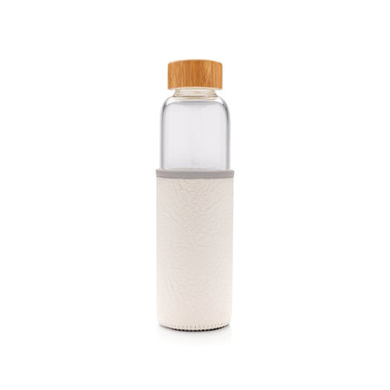 EcoGuard Glass Bottle 550ml With Bamboo Lid And Textured PU Sleeve Pack Of 25 - Eco Friendly And Durable - hospitality