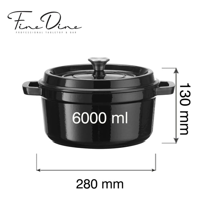 Enamelled cast iron casserole - kitchen / buffet, black, 280mm - hospitality