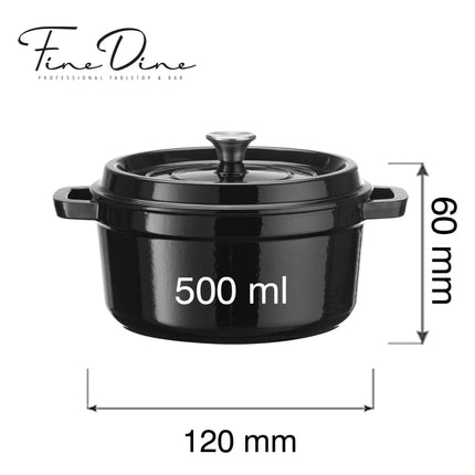 Enamelled cast iron casserole - singleportion / appetizer, black, 120mm - hospitality
