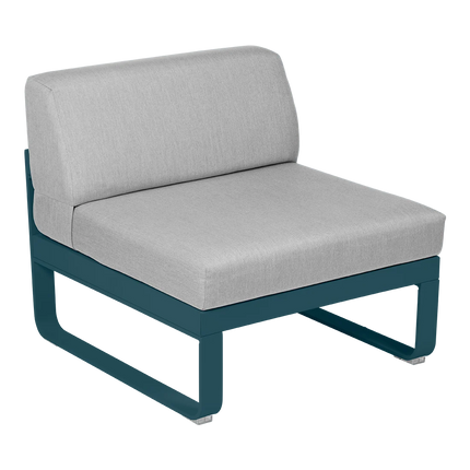 Fermob Bellevie 1-Seater Central Module – Acapulco Blue frame with Flannel Grey fabric – modular outdoor sofa, Ireland