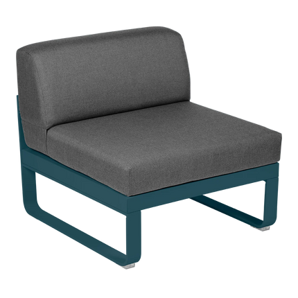 Fermob Bellevie 1-Seater Central Module – Acapulco Blue frame with Graphite Grey fabric – modular outdoor sofa, Ireland