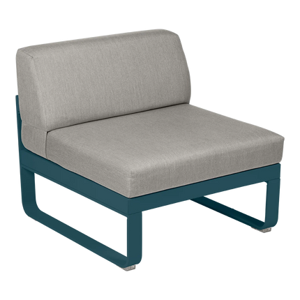 Fermob Bellevie 1-Seater Central Module – Acapulco Blue frame with Grey Taupe fabric – modular outdoor sofa, Ireland