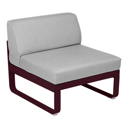 Fermob Bellevie 1-Seater Central Module – Black Cherry frame with Flannel Grey fabric – modular outdoor sofa, Ireland