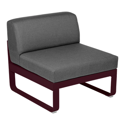 Fermob Bellevie 1-Seater Central Module – Black Cherry frame with Graphite Grey fabric – modular outdoor sofa, Ireland