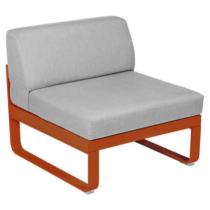 Fermob Bellevie 1-Seater Central Module – Candied Orange frame with Flannel Grey fabric – modular outdoor sofa, Ireland