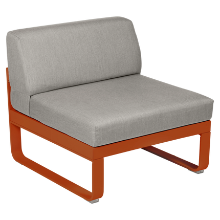 Fermob Bellevie 1-Seater Central Module – Candied Orange frame with Grey Taupe fabric – modular outdoor sofa, Ireland
