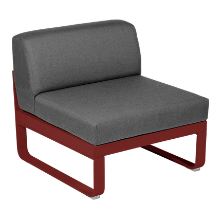 Fermob Bellevie 1-Seater Central Module – Chilli frame with Graphite Grey fabric – modular outdoor sofa, Ireland