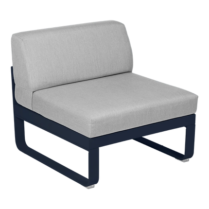 Fermob Bellevie 1-Seater Central Module – Deep Blue frame with Flannel Grey fabric – modular outdoor sofa, Ireland