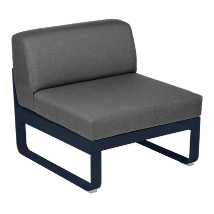 Fermob Bellevie 1-Seater Central Module – Deep Blue frame with Graphite Grey fabric – modular outdoor sofa, Ireland