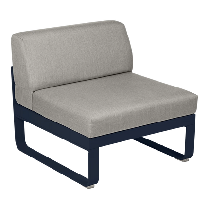 Fermob Bellevie 1-Seater Central Module – Deep Blue frame with Grey Taupe fabric – modular outdoor sofa, Ireland