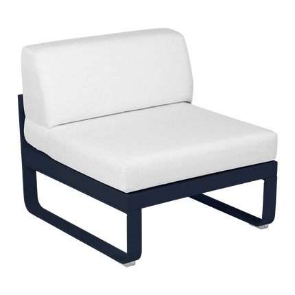 Fermob Bellevie 1-Seater Central Module – Deep Blue frame with Off-White fabric – modular outdoor sofa, Ireland