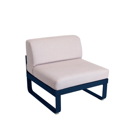 Fermob Bellevie 1-Seater Central Module – Deep Blue frame with Pearl fabric – modular outdoor sofa, Ireland