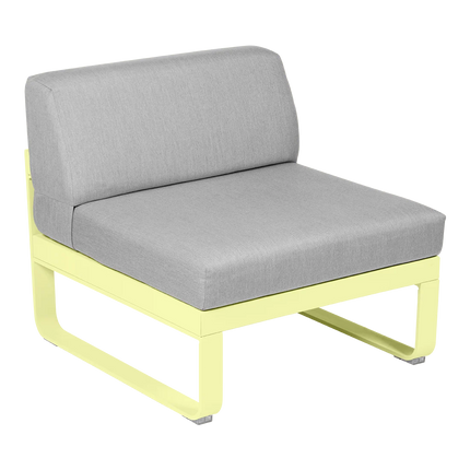 Fermob Bellevie 1-Seater Central Module – Frosted Lemon frame with Flannel Grey fabric – modular outdoor sofa, Ireland