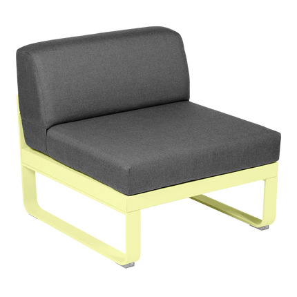 Fermob Bellevie 1-Seater Central Module – Frosted Lemon frame with Graphite Grey fabric – modular outdoor sofa, Ireland