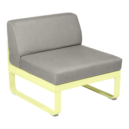 Fermob Bellevie 1-Seater Central Module – Frosted Lemon frame with Grey Taupe fabric – modular outdoor sofa, Ireland