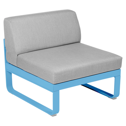 Fermob Bellevie 1-Seater Central Module – Maya Blue frame with Flannel Grey fabric – modular outdoor sofa, Ireland