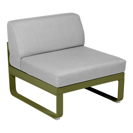 Fermob Bellevie 1-Seater Central Module – Pesto Green frame with Flannel Grey fabric – modular outdoor sofa, Ireland