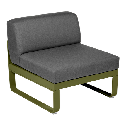 Fermob Bellevie 1-Seater Central Module – Pesto Green frame with Graphite Grey fabric – modular outdoor sofa, Ireland
