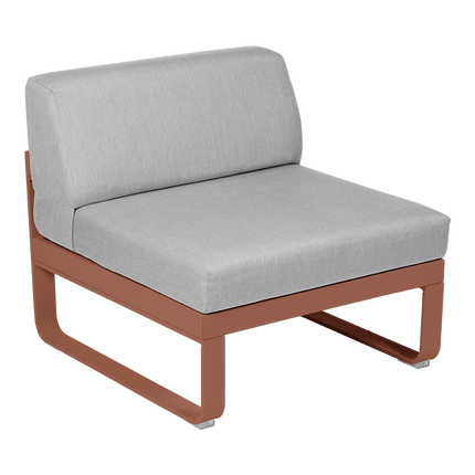Fermob Bellevie 1-Seater Central Module – Red Ochre frame with Flannel Grey fabric – modular outdoor sofa, Ireland