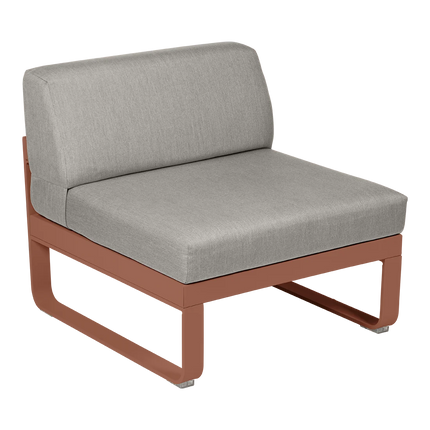 Fermob Bellevie 1-Seater Central Module – Red Ochre frame with Grey Taupe fabric – modular outdoor sofa, Ireland