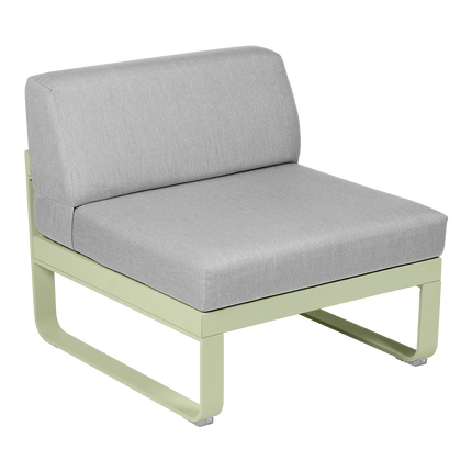 Fermob Bellevie 1-Seater Central Module – Willow Green frame with Flannel Grey fabric – modular outdoor sofa, Ireland