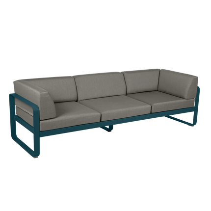 Fermob Bellevie 3-Seater Club Sofa – Acapulco Blue frame with Grey Taupe fabric – outdoor sofa, Ireland