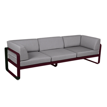 Fermob Bellevie 3-Seater Club Sofa – Black Cherry frame with Flannel Grey fabric – outdoor sofa, Ireland