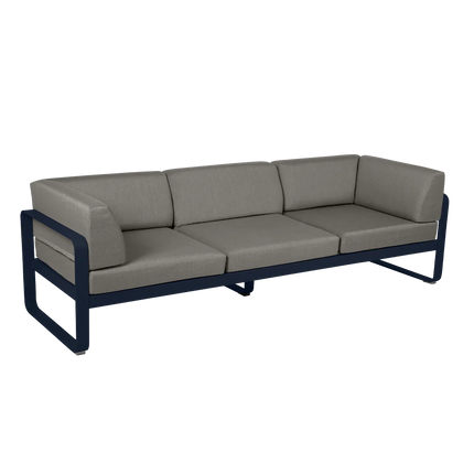 Fermob Bellevie 3-Seater Club Sofa – Deep Blue frame with Grey Taupe fabric – outdoor sofa for hotels & restaurants, Ireland