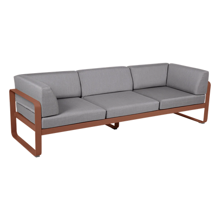 Fermob Bellevie 3-Seater Club Sofa – Red Ochre frame with Flannel Grey fabric – outdoor sofa, Ireland