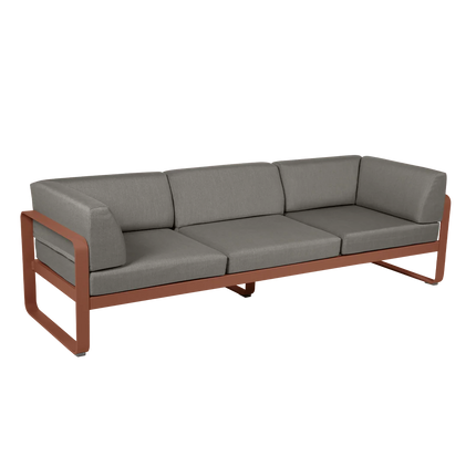 Fermob Bellevie 3-Seater Club Sofa – Red Ochre frame with Grey Taupe fabric – outdoor sofa for hotels & restaurants, Ireland