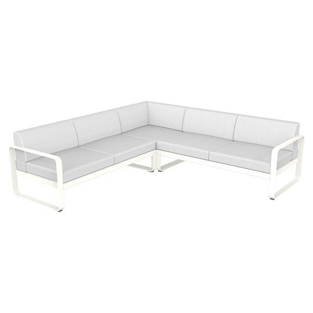 Fermob Bellevie modular sofa Composition 2 – Cotton White frame with Off-White fabric cushions