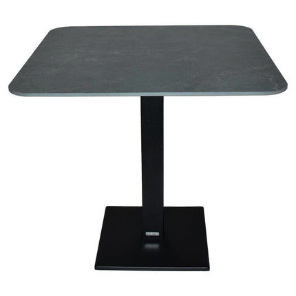 Capuccino bistro table 80x80 cm, basalt aluminium base with guatemala marble compact laminate top – contract grade for restaurant and café terraces