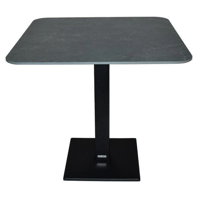Capuccino bistro table 80x80 cm, basalt aluminium base with guatemala marble compact laminate top – contract grade for restaurant and café terraces