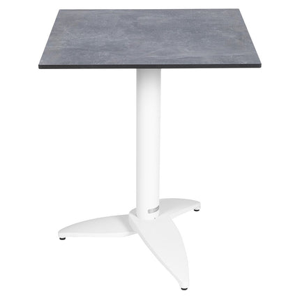 Leaf bistro table 60x60 cm, white aluminium base with light concrete compact laminate top – contract grade for restaurant and café terraces