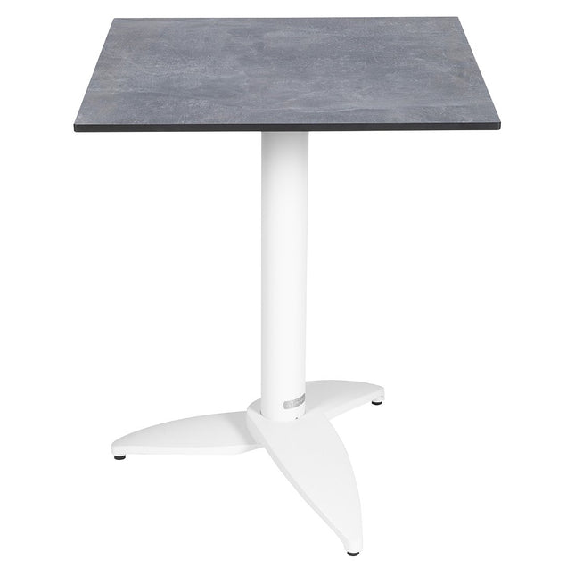 Leaf bistro table 60x60 cm, white aluminium base with light concrete compact laminate top – contract grade for restaurant and café terraces