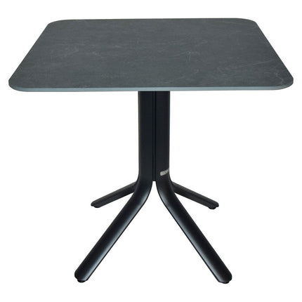 Stello 4 bistro table 80x80 cm, basalt aluminium base with guatemala marble compact laminate top – contract grade for restaurant and café terraces