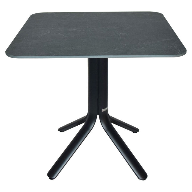 Stello 4 bistro table 80x80 cm, basalt aluminium base with guatemala marble compact laminate top – contract grade for restaurant and café terraces