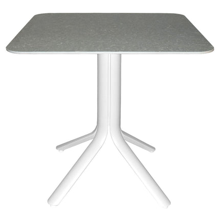 Stello 4 bistro table 80x80 cm, cotton white aluminium base with seashell compact laminate top – contract grade for restaurant and café terraces