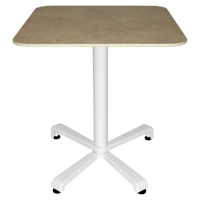 Sydney bistro table 70x70 cm, cotton white aluminium base with stone effect compact laminate top – contract grade for restaurant and café terraces