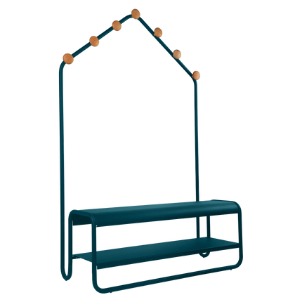 Fermob Funambule Cloakroom Bench in Acapulco Blue – outdoor bench for hotels & restaurants, Ireland