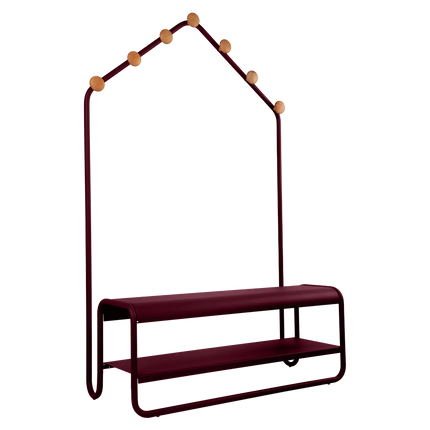 Fermob Funambule Cloakroom Bench in Black Cherry – outdoor bench for hotels & restaurants, Ireland