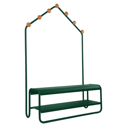 Fermob Funambule Cloakroom Bench in Cedar Green – outdoor bench for hotels & restaurants, Ireland