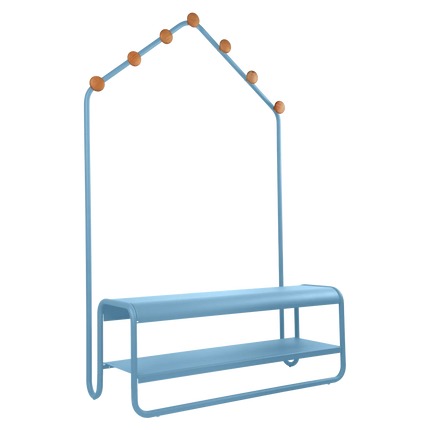 Fermob Funambule Cloakroom Bench in Maya Blue – outdoor bench for hotels & restaurants, Ireland
