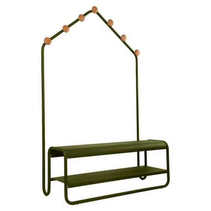 Fermob Funambule Cloakroom Bench in Pesto Green – outdoor bench for hotels & restaurants, Ireland