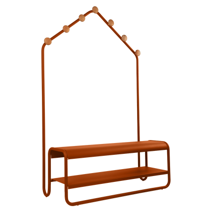 Fermob Funambule Cloakroom Bench with Coat Pegs in Candied Orange – outdoor bench for hotels & restaurants, Ireland